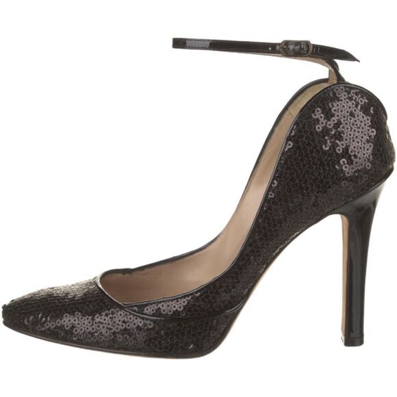 MANOLO BLAHNIK Black Sequins Ankle Wrap Heels 37 - Picture 2 of 7